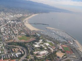 Santa Barbara, looking northeast from above Santa Barbara City College, towards the harbor