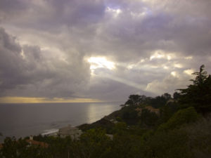 A view of a Santa Barbara sunset looking over the ocean.